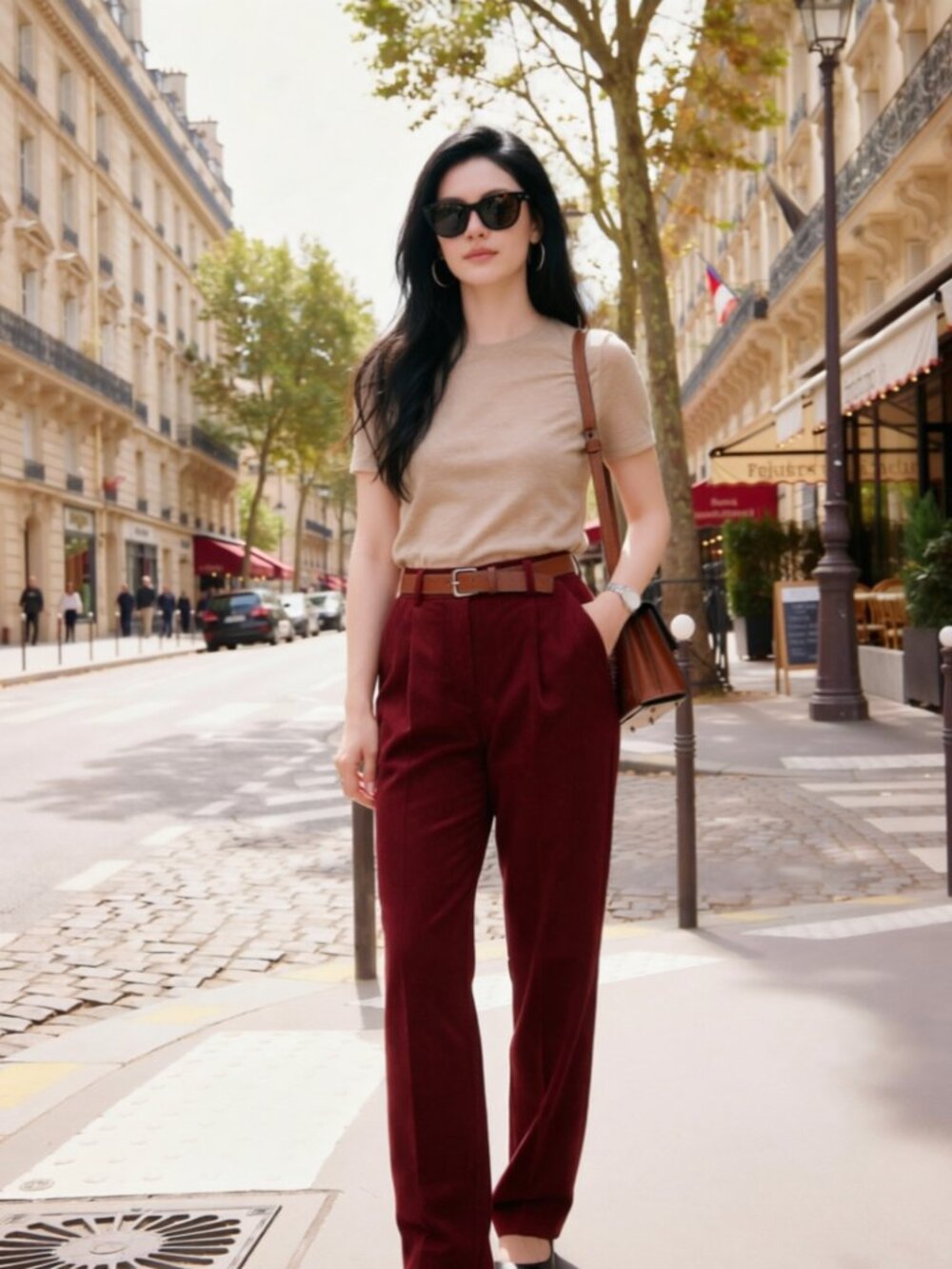 Rich Burgundy Red Fine Corduroy High Rise Wide Leg Flare Pants